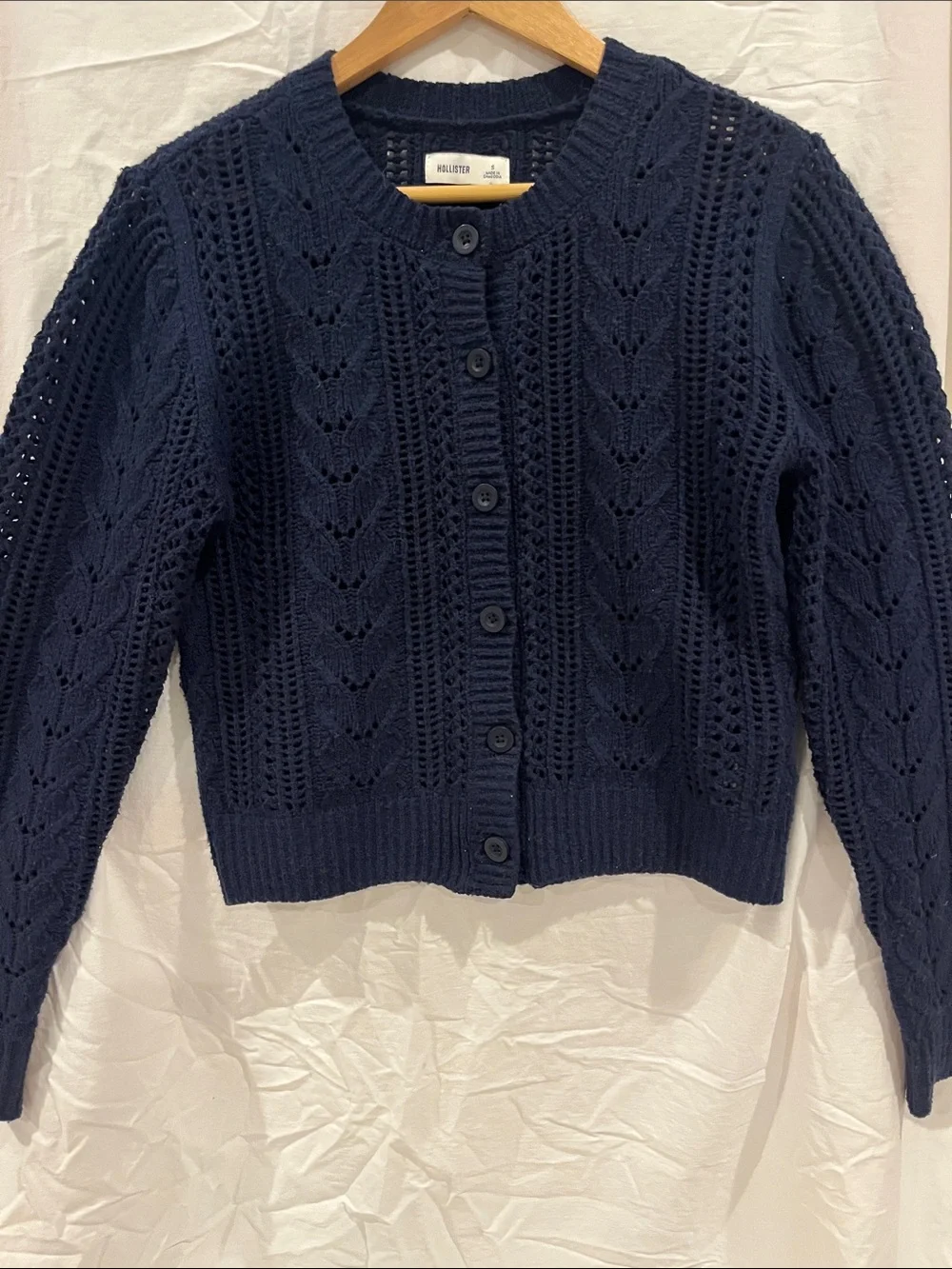Hollister Navy Open-Knit Button Cardigan Sweater - Picture 5 of 6